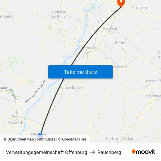 Verwaltungsgemeinschaft Offenburg to Rauenberg map