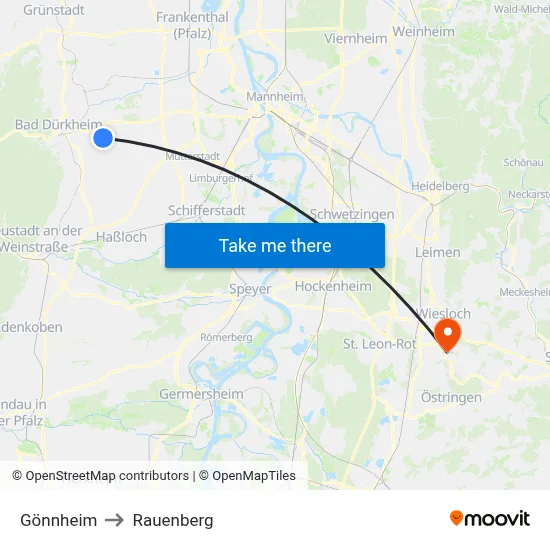 Gönnheim to Rauenberg map