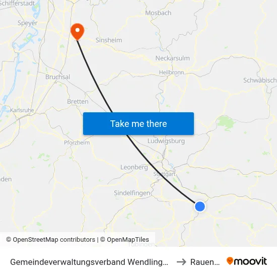 Gemeindeverwaltungsverband Wendlingen am Neckar to Rauenberg map