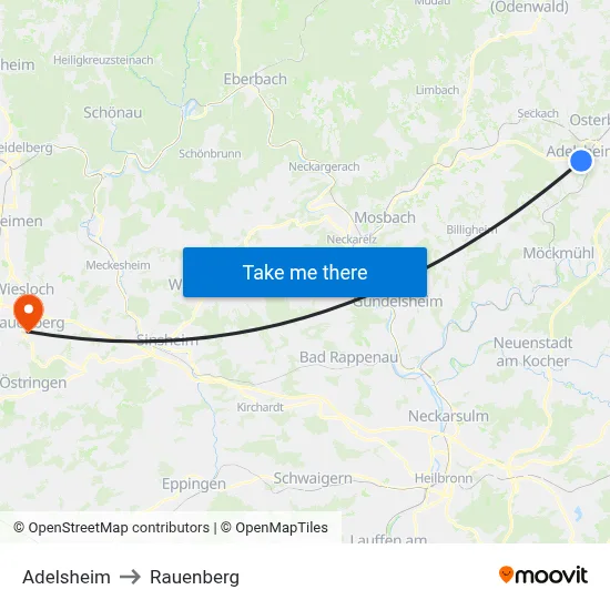 Adelsheim to Rauenberg map