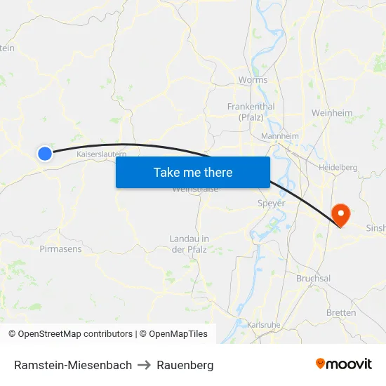 Ramstein-Miesenbach to Rauenberg map