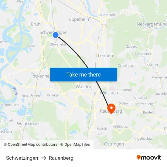 Schwetzingen to Rauenberg map
