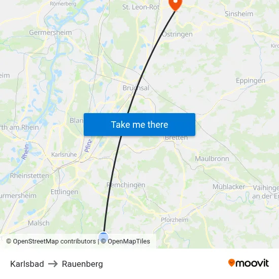 Karlsbad to Rauenberg map