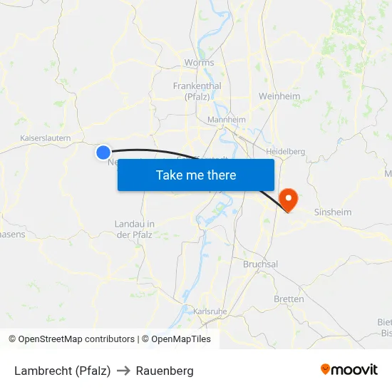 Lambrecht (Pfalz) to Rauenberg map
