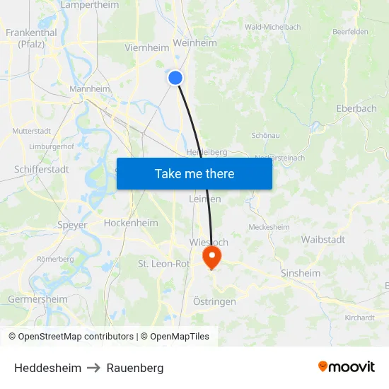 Heddesheim to Rauenberg map