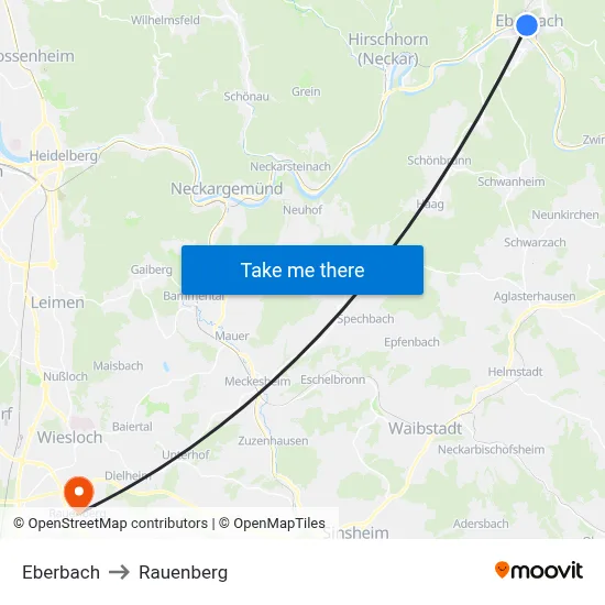 Eberbach to Rauenberg map