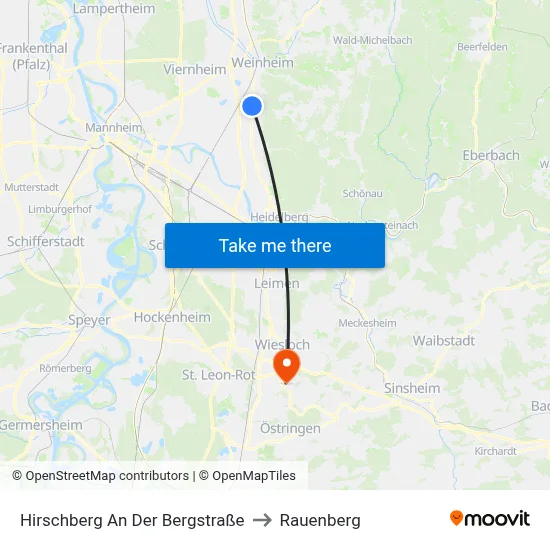 Hirschberg An Der Bergstraße to Rauenberg map