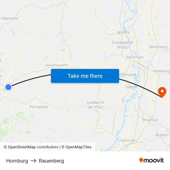 Homburg to Rauenberg map