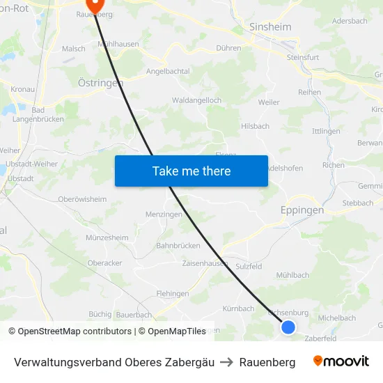 Verwaltungsverband Oberes Zabergäu to Rauenberg map