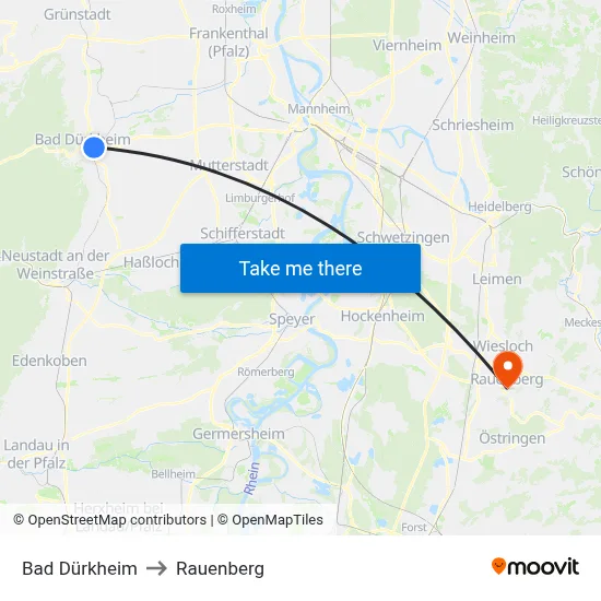 Bad Dürkheim to Rauenberg map