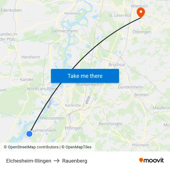 Elchesheim-Illingen to Rauenberg map