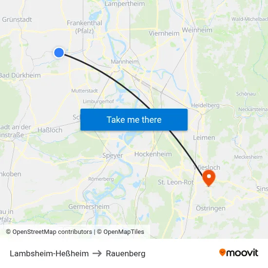 Lambsheim-Heßheim to Rauenberg map