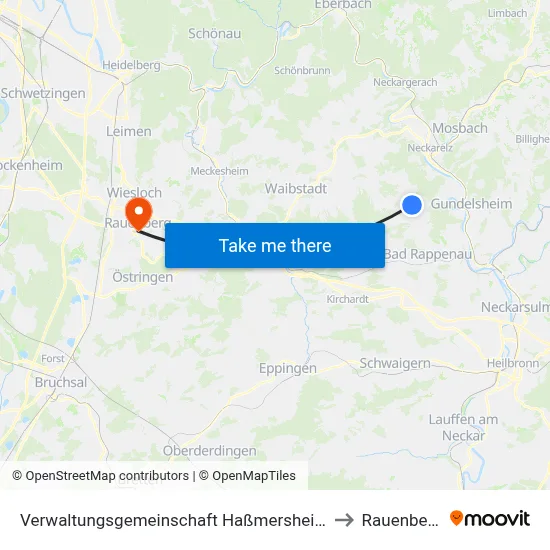 Verwaltungsgemeinschaft Haßmersheim to Rauenberg map