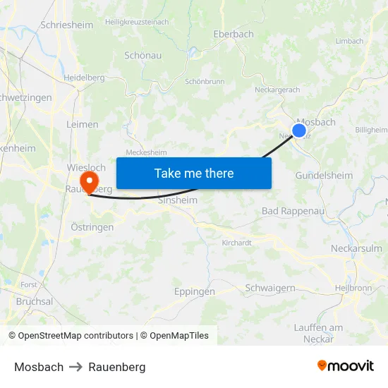 Mosbach to Rauenberg map