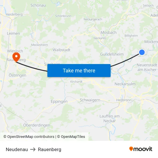 Neudenau to Rauenberg map