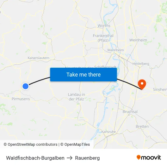 Waldfischbach-Burgalben to Rauenberg map