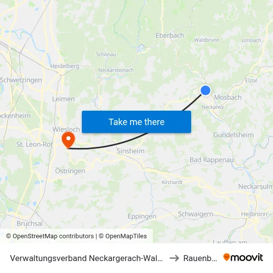 Verwaltungsverband Neckargerach-Waldbrunn to Rauenberg map