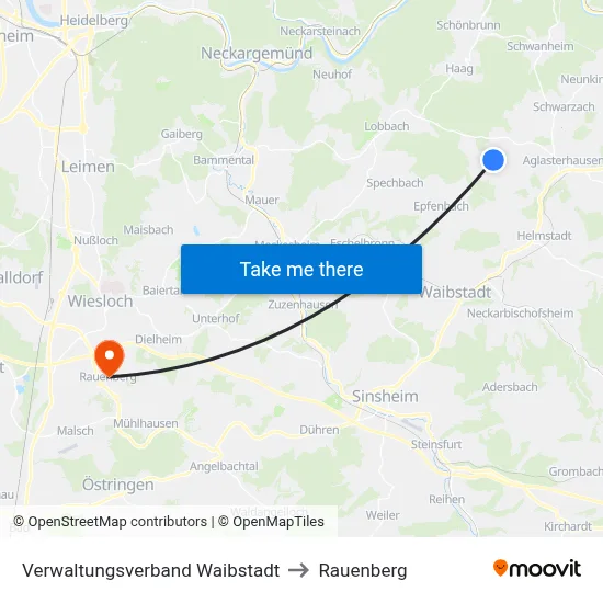 Verwaltungsverband Waibstadt to Rauenberg map