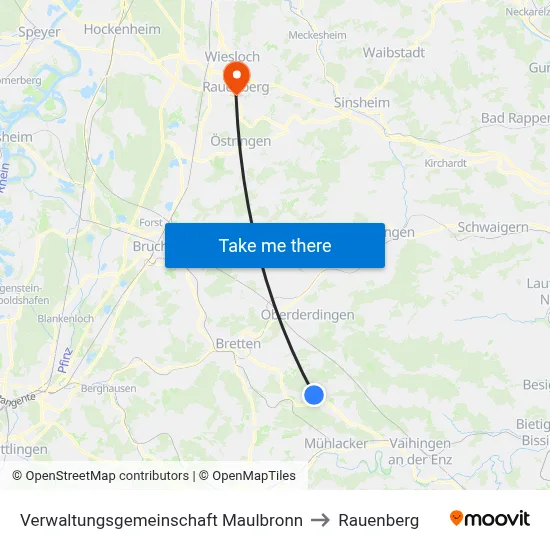 Verwaltungsgemeinschaft Maulbronn to Rauenberg map
