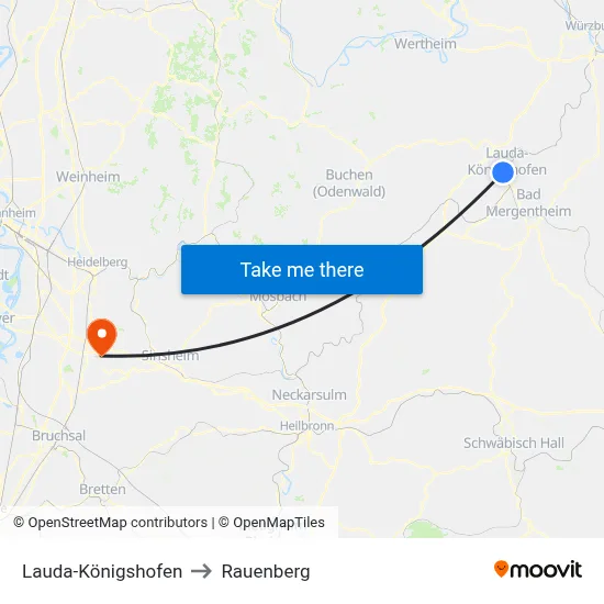 Lauda-Königshofen to Rauenberg map