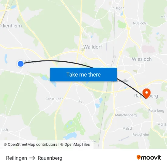 Reilingen to Rauenberg map
