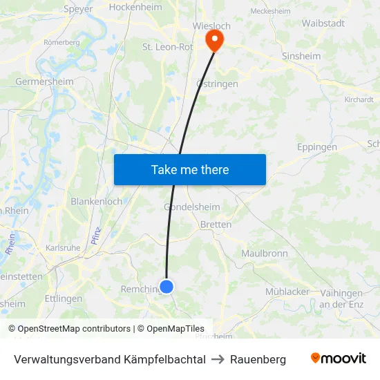 Verwaltungsverband Kämpfelbachtal to Rauenberg map