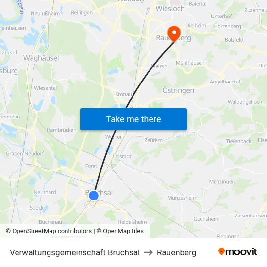 Verwaltungsgemeinschaft Bruchsal to Rauenberg map