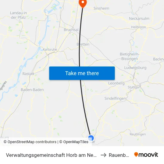 Verwaltungsgemeinschaft Horb am Neckar to Rauenberg map