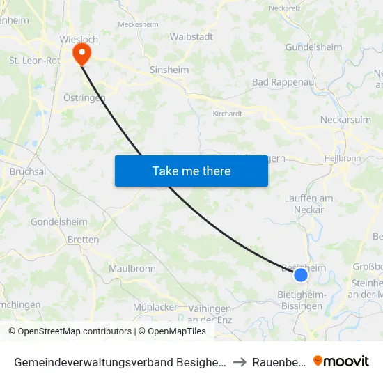 Gemeindeverwaltungsverband Besigheim to Rauenberg map