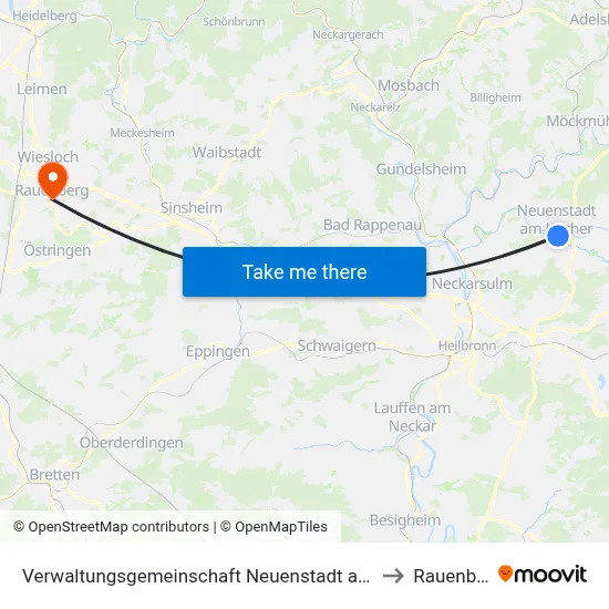 Verwaltungsgemeinschaft Neuenstadt am Kocher to Rauenberg map