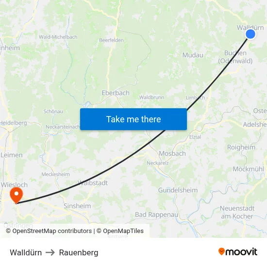 Walldürn to Rauenberg map