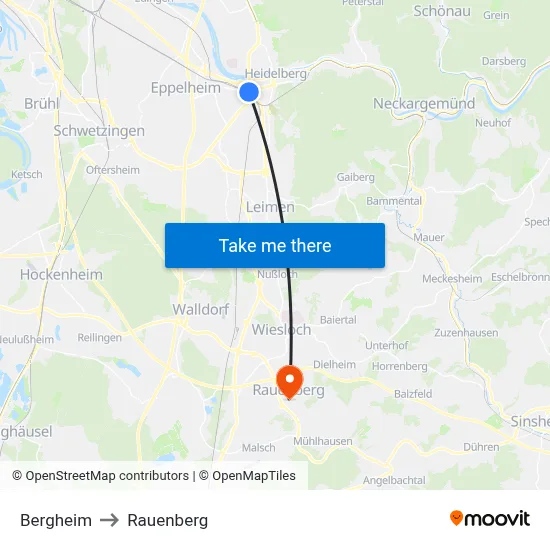 Bergheim to Rauenberg map