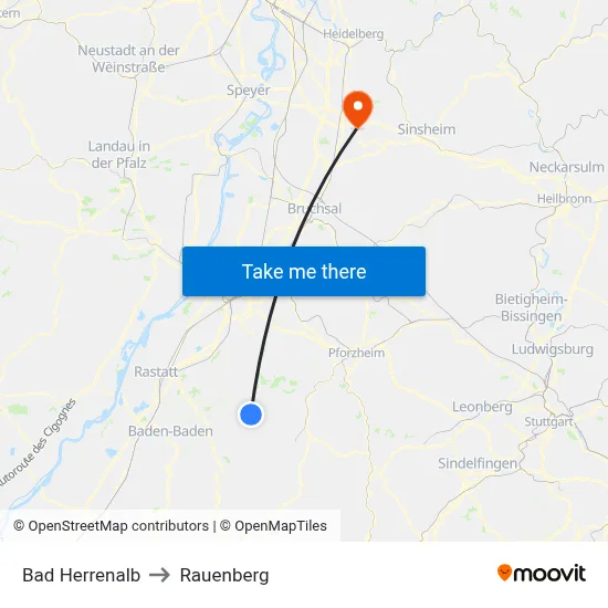 Bad Herrenalb to Rauenberg map
