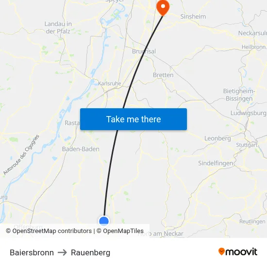 Baiersbronn to Rauenberg map