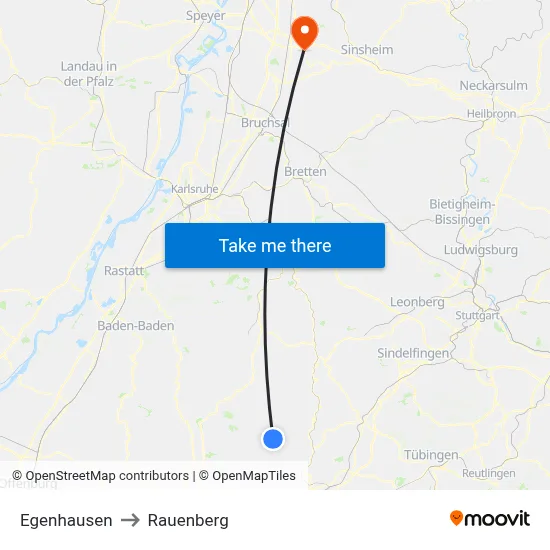 Egenhausen to Rauenberg map