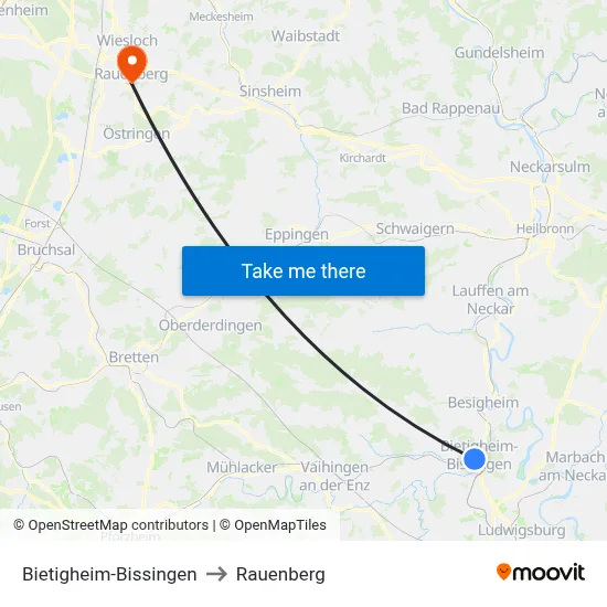 Bietigheim-Bissingen to Rauenberg map