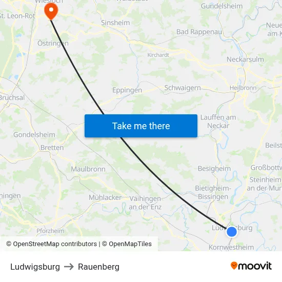 Ludwigsburg to Rauenberg map