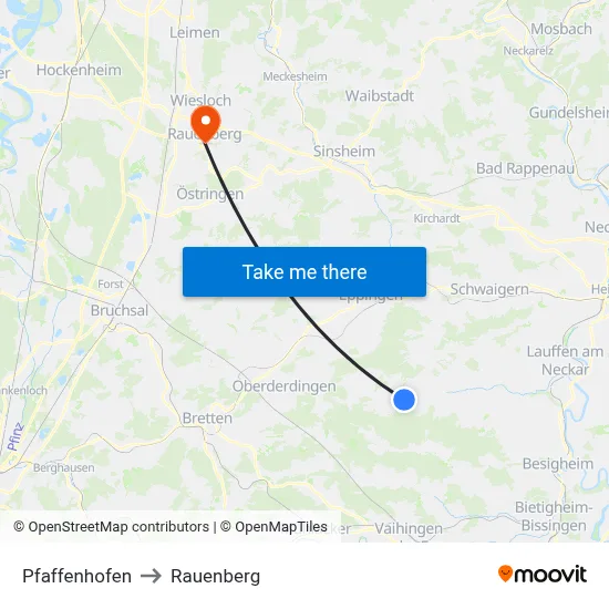 Pfaffenhofen to Rauenberg map