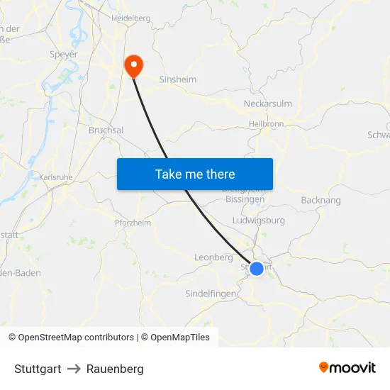 Stuttgart to Rauenberg map
