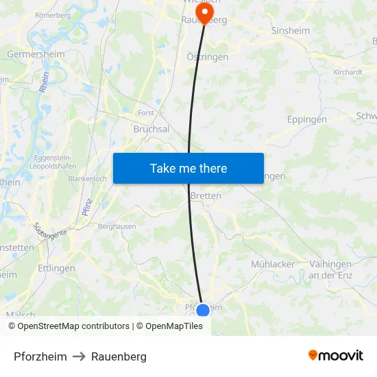 Pforzheim to Rauenberg map
