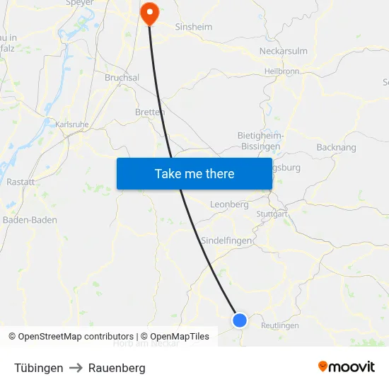 Tübingen to Rauenberg map