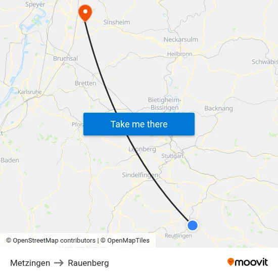 Metzingen to Rauenberg map