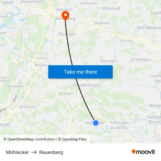 Mühlacker to Rauenberg map