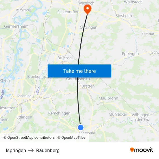 Ispringen to Rauenberg map