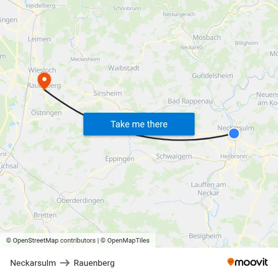 Neckarsulm to Rauenberg map