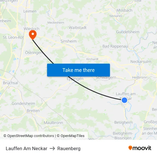 Lauffen Am Neckar to Rauenberg map