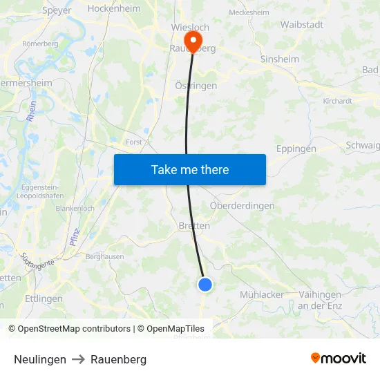 Neulingen to Rauenberg map