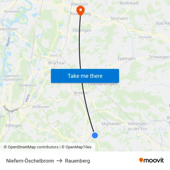 Niefern-Öschelbronn to Rauenberg map