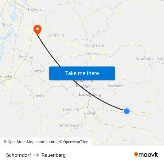 Schorndorf to Rauenberg map