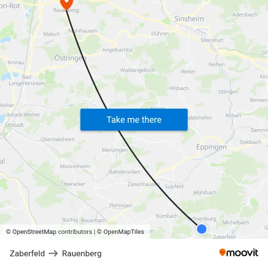 Zaberfeld to Rauenberg map